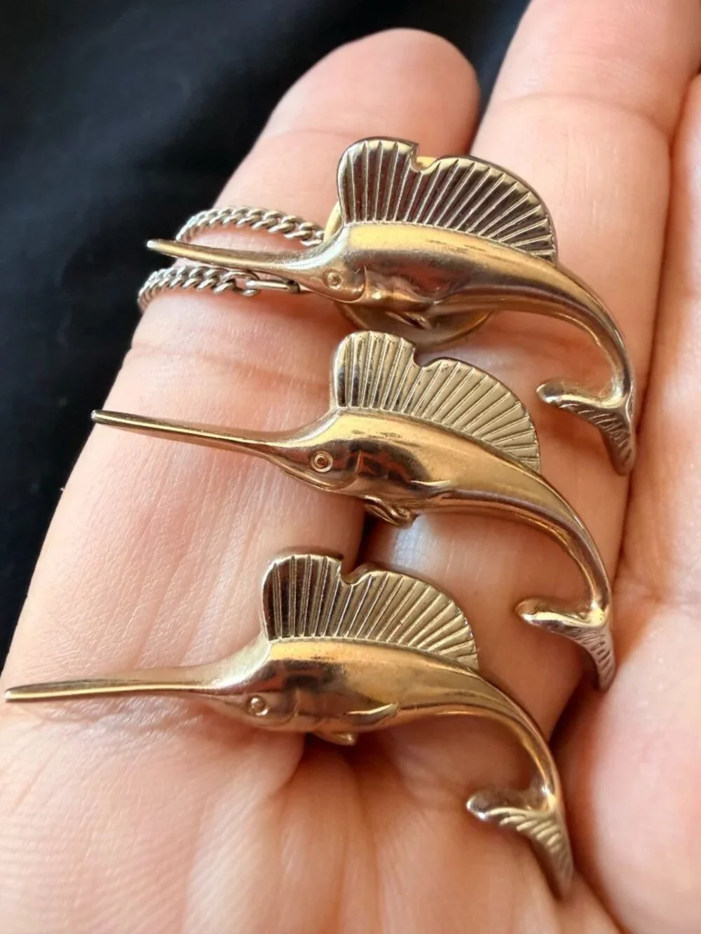 Vintage 1950s Swank Gold-Tone Sailfish Tie Clip & Cufflinks Set